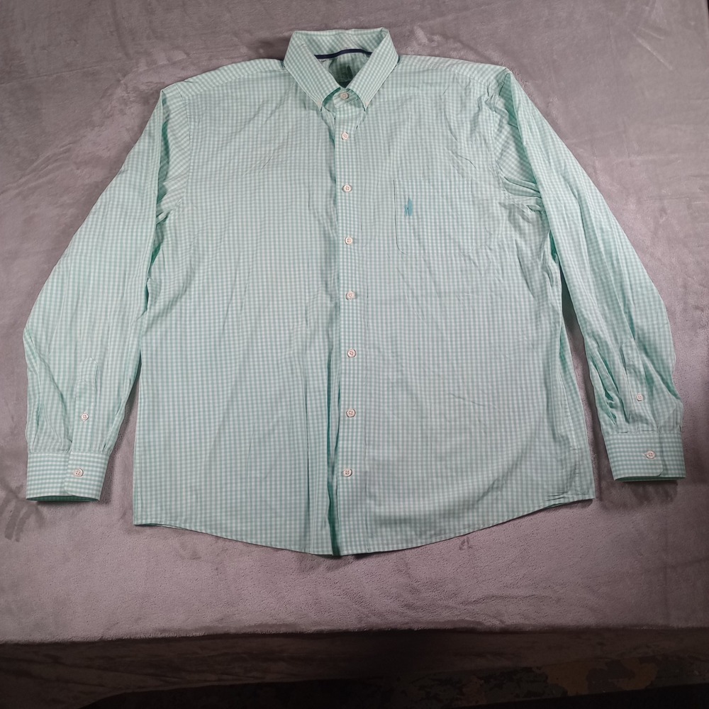 Johnnie-O Prep-Performance Shirt Mens XL Green Gingham Preppy Coastal Spring
